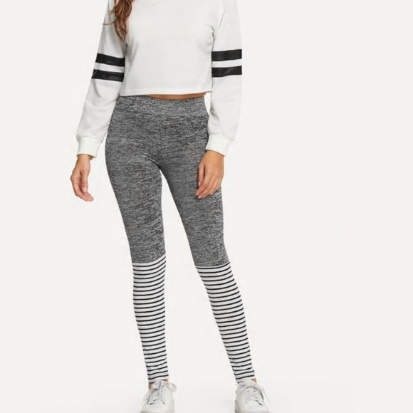 Pants - Gray Striped Sporty Leggings